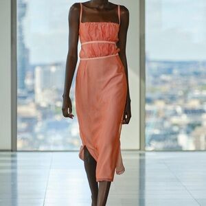 Rejina Pyo Silk RTW SS23 Nym Midi Dress Coral Pink runway Bridgerton actress
